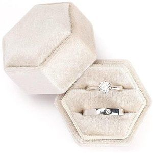 Velvet Jewelry Ring Box, Hexagon Premium Gorgeous Vintage Double Ring Gift Box